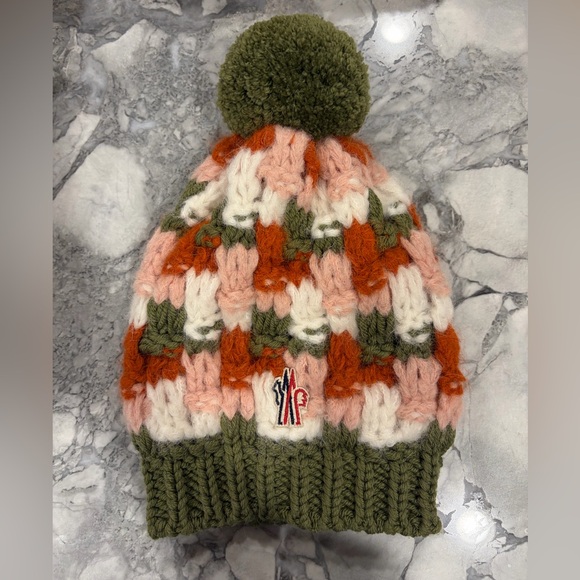 Moncler Accessories - EUC Moncler Pink, Orange, and Green Knit Wool Beanie